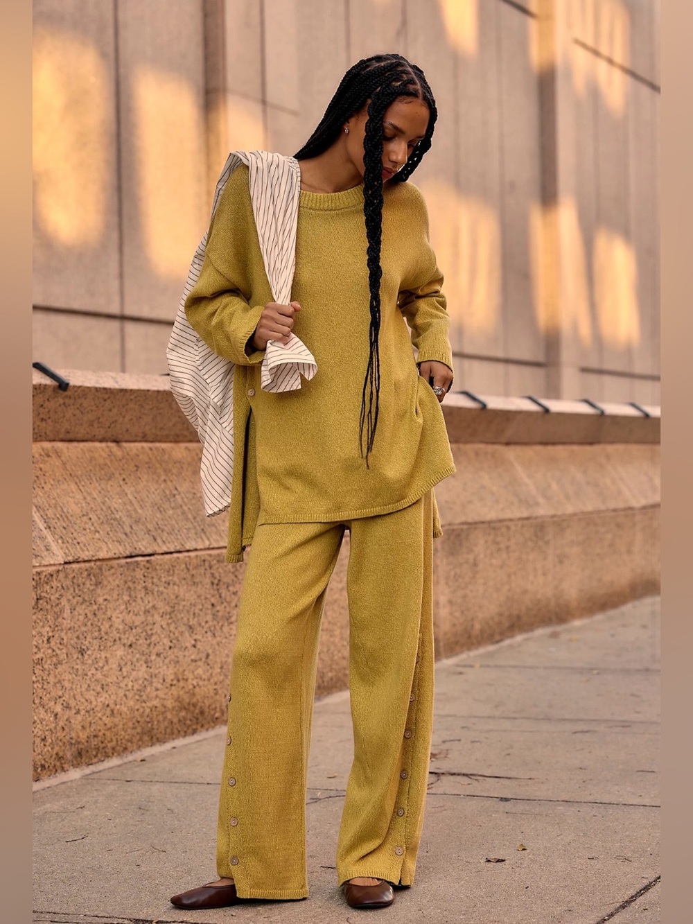 Free People free-est Button Up Sweater Set Tunic & Pants NWT in Avocado Combo